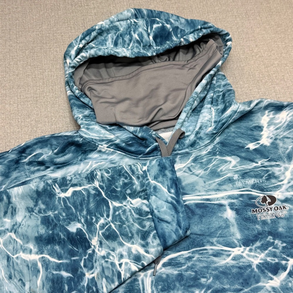 Mossy Oak Fishing Elements Agua Hoodie Mens 2XL Blue Camo Neck Gaiter Fleece